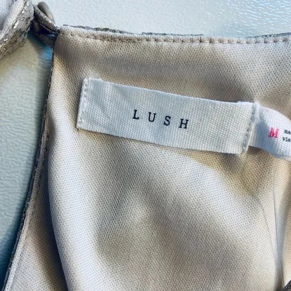 NWT LUSH Shimmery Cream Gold Mini Dress With Spaghetti Straps Size Medium - Picture 6 of 11